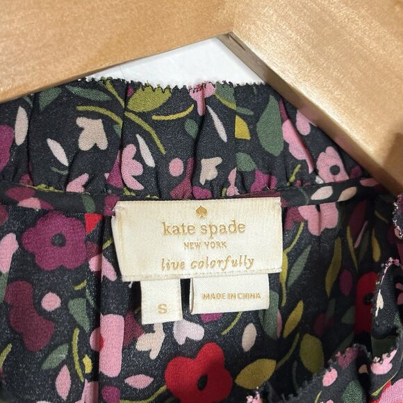 Kate Spade Floral Sleeveless Ruffled Blouse Top Black Womens Small - Picture 6 of 8